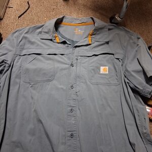 Carhartt Men's Short-Sleeve Button-Up Shirt in Slate Gray with Orange Trim